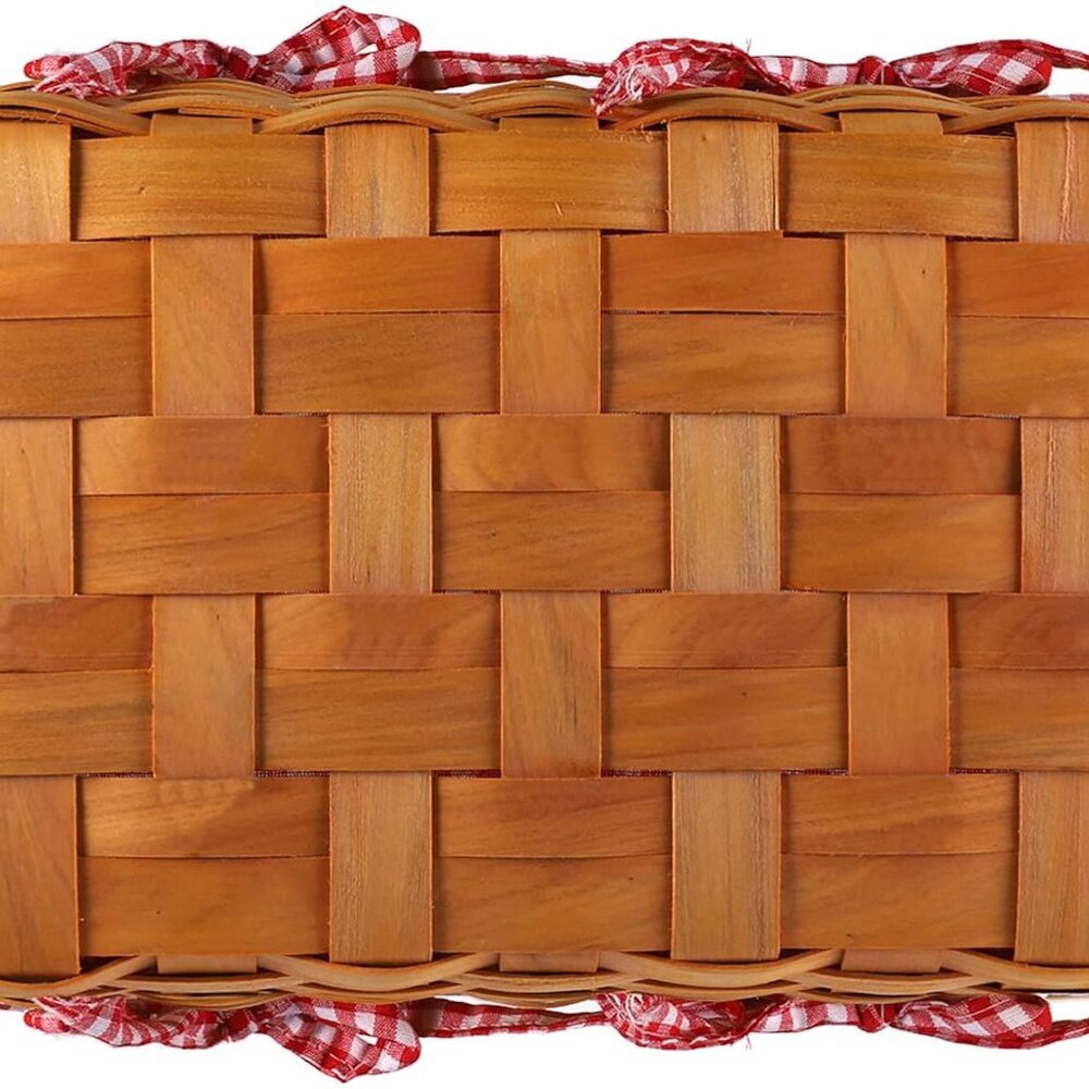 Picnic Basket, Natural Woven Basket with Double Folding Handles, Woodchip Basket - Picture 6 of 8